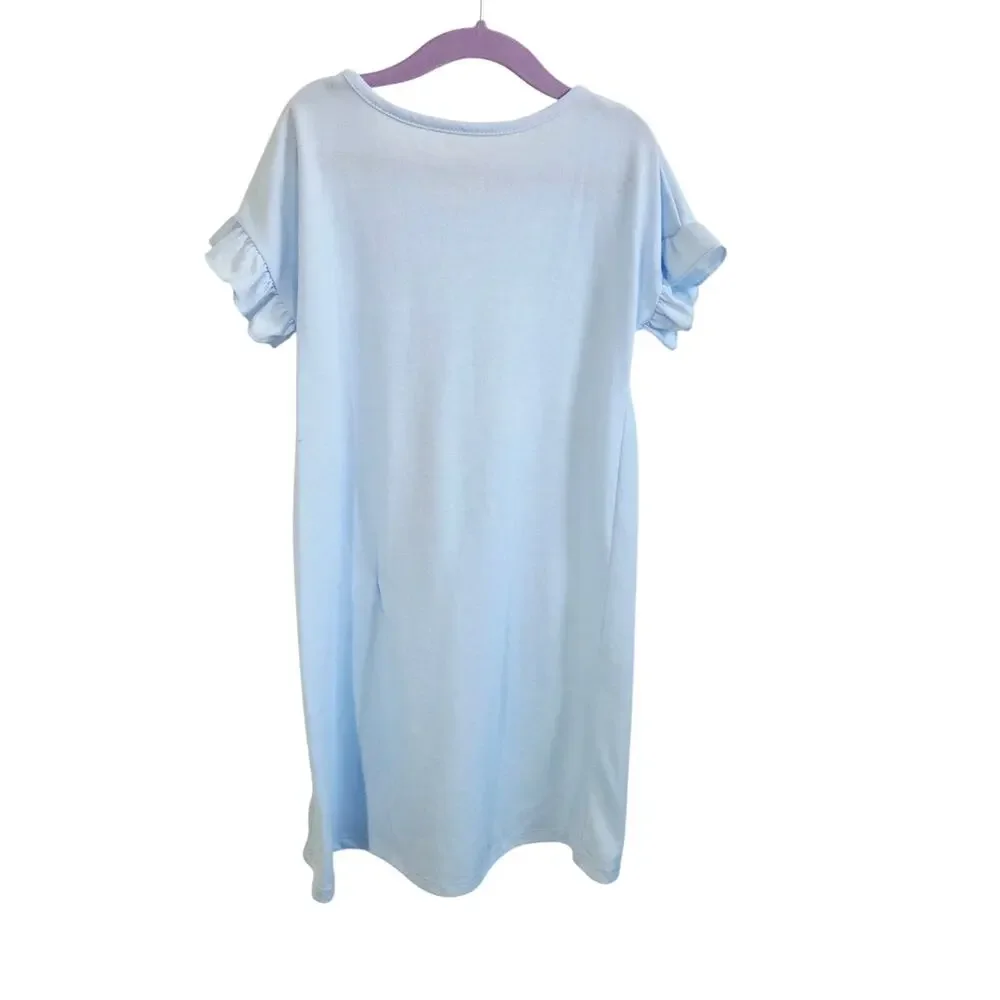 Cuddl Duds Size M Nightgown Pajama Dress Always Dreaming Rainbow Graphic Blue